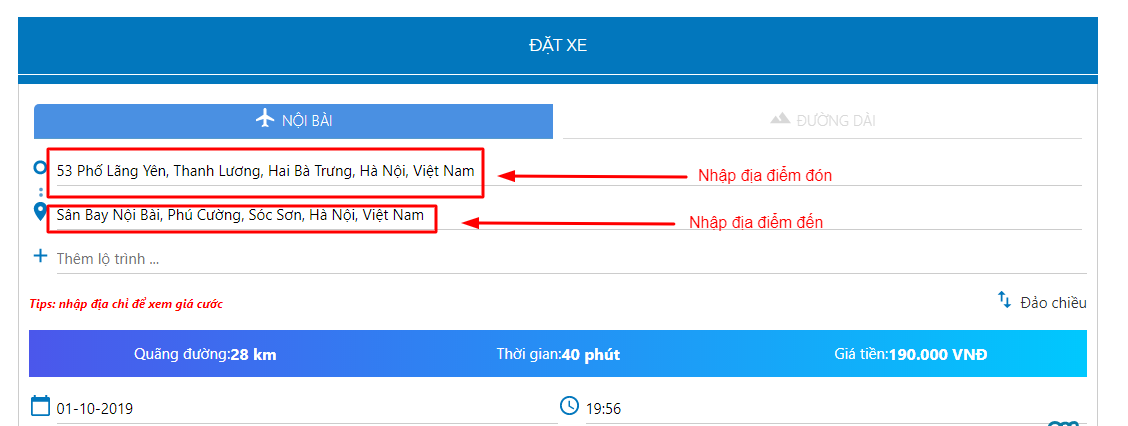 hướng dẫn đặt xe